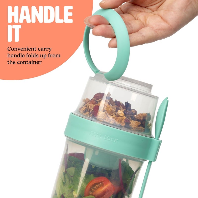 Tasty Salad Shakers with Sporks, Bring Salads and Snacks to Go, All-In-One Container, Convenient Carry Handle, Separate Compartments, 2-Pack Set, Aqua - Image 5