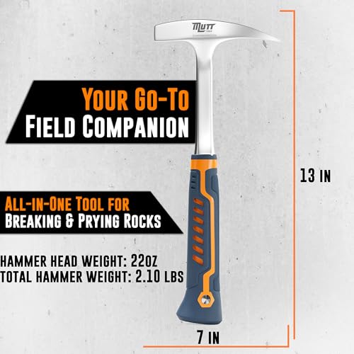 AMERICAN MUTT TOOLS Mutt Tools 22oz Professional Rock Hammer - Geology Pick for Rockhounding, Fossil Hunting and Masonry - Geologist Rock Pick Hammer for Breaking Stone and Geodes - Image 5