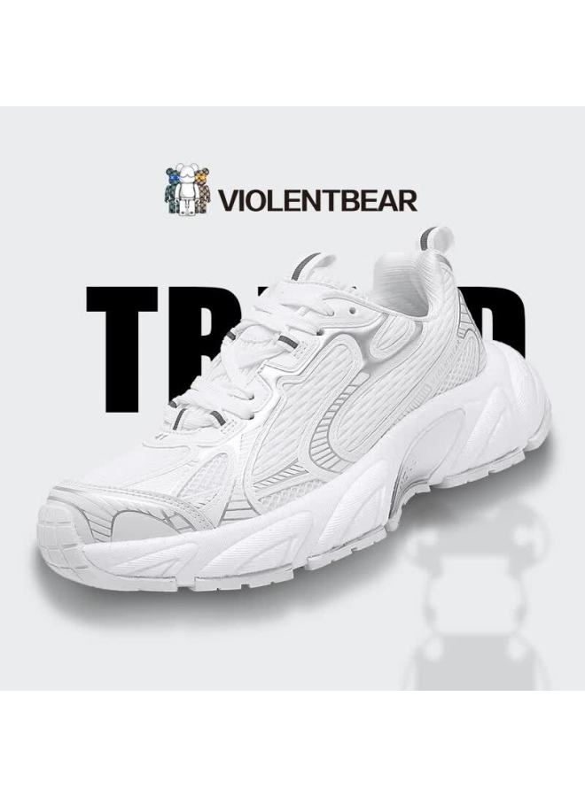 Violentbear Men's Casual Shoes Spring New Breathable Comfortable Lightweight Luxury Trendy Versatile Couple Soft Sole White Size 36