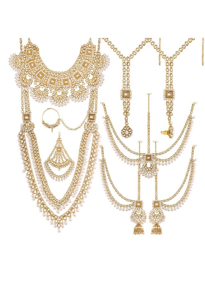 I Jewels I Jewels 18K Gold Plated Traditional Handcrafted Faux Kundan & Stone Studded Bridal Jewellery Set For Women (BLP026W)  - Image 1