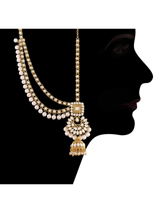 I Jewels I Jewels 18K Gold Plated Traditional Handcrafted Faux Kundan & Stone Studded Bridal Jewellery Set For Women (BLP026W)  - Image 5