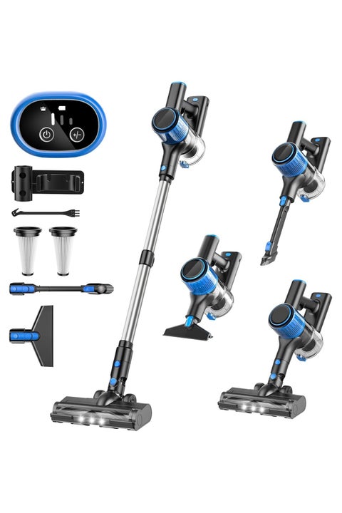 A27B Cordless Vacuum Cleaner, 28Kpa Powerful Suction Stick Vacuum, 40Mins Runtime Detachable Battery, 3 Power Modes & LED Display, 6 in 1 Lightweight Vacuum for Hardwood Floor Carpet Pet Hair, Blue
