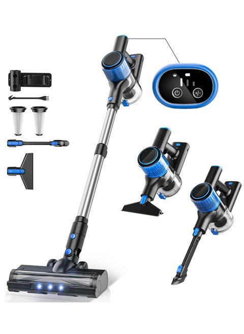 A27B Cordless Vacuum Cleaner, 28Kpa Powerful Suction Stick Vacuum, 40Mins Runtime Detachable Battery, 3 Power Modes & LED Display, 6 in 1 Lightweight Vacuum for Hardwood Floor Carpet Pet Hair, Blue