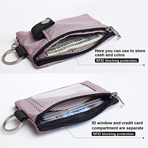 CHENSPRX Minimalist RFID Blocking Small Wallet with ID Window,WaterResistant Zip Id Case Wallet with Lanyard Keychain for Cards,Cash,Travel,Women,Men (LightPurple) - Image 4