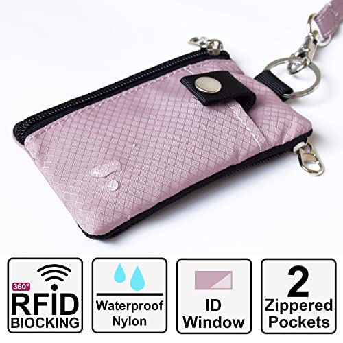 CHENSPRX Minimalist RFID Blocking Small Wallet with ID Window,WaterResistant Zip Id Case Wallet with Lanyard Keychain for Cards,Cash,Travel,Women,Men (LightPurple) - Image 2