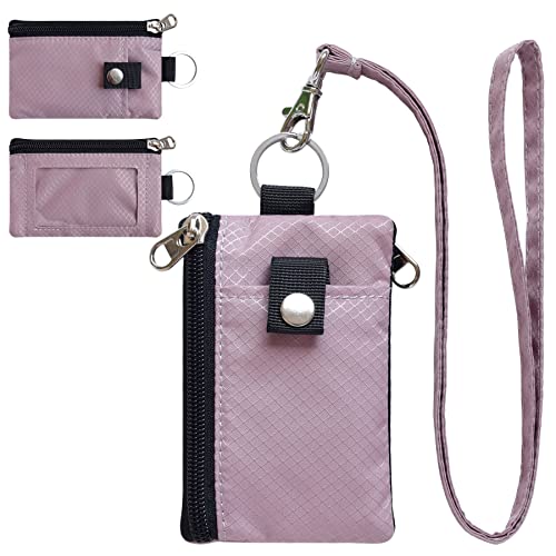 CHENSPRX Minimalist RFID Blocking Small Wallet with ID Window,WaterResistant Zip Id Case Wallet with Lanyard Keychain for Cards,Cash,Travel,Women,Men (LightPurple) - Image 1
