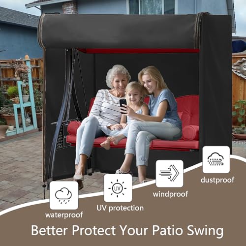 FLYMEI Outdoor Swing Cover 2 Triple Seater Hammock Cover for Porch Swing Canopy Glider Chair and Other Patio Furniture Waterproof Windproof All Weather Protection 65 L x 50W x 66H - Image 3