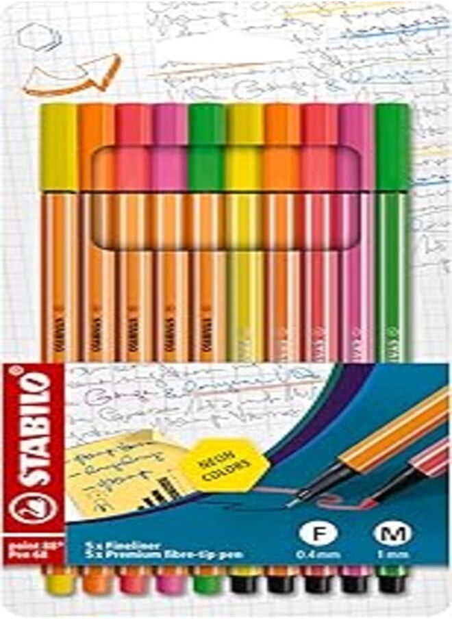 STABILO Stabilo point 88/pen 68 neon wallet of 10 assorted colours 