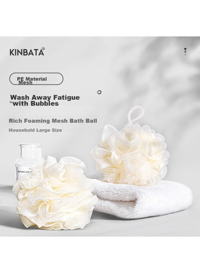 Kinbata Bath Flower Lather Net, Bath Sponge, Exfoliating Tool, Shower Ball, Apricot White Color - Image 3