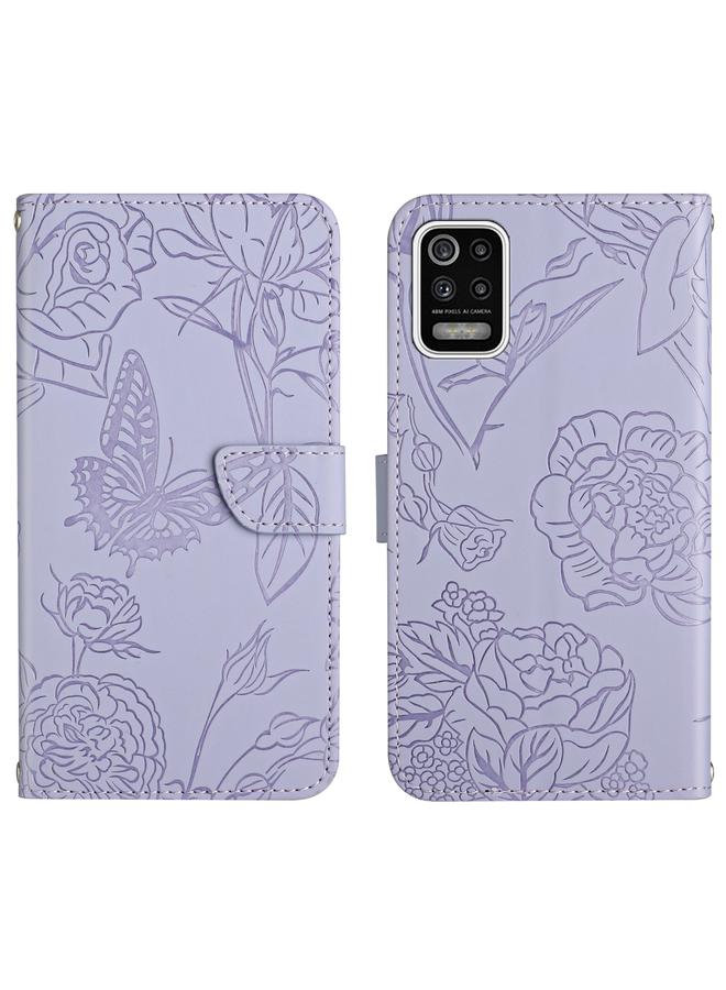 اس-توب جراب لهاتف LG K42 مصنوع من الجلد المنقوش بنقشة زهور الفاوانيا والفراشات - Image 1