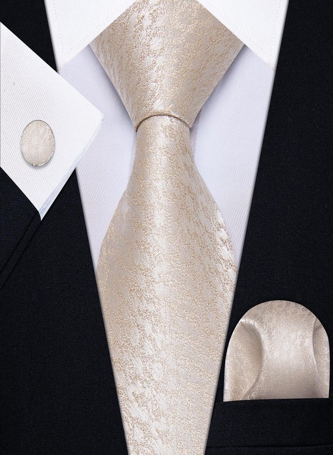 YourTies Men's Silk Tie Champagne Ties and Pocket Square Set Wedding Party NeckTie Formal Business - Image 3