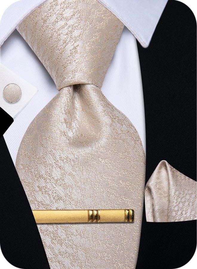 YourTies Men's Silk Tie Champagne Ties and Pocket Square Set Wedding Party NeckTie Formal Business - Image 1