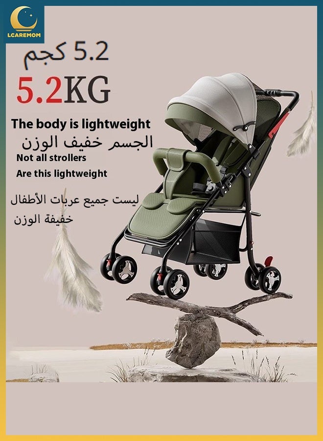لكارموم عربة أطفال فاخر، قابلة للطي بيد واحدة، مقعد مستلقٍ مع حزام أمان بخمس نقاط , عربة سفر خفيفة الوزن ومضغوطة للرضع حتى 36 شهرًا,عربة بأربع عجلات مع ممتص صدمات ووسادة قطنية وسلة تخزين كبيرة – أخضر - Image 2
