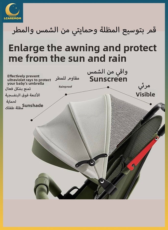 لكارموم عربة أطفال فاخر، قابلة للطي بيد واحدة، مقعد مستلقٍ مع حزام أمان بخمس نقاط , عربة سفر خفيفة الوزن ومضغوطة للرضع حتى 36 شهرًا,عربة بأربع عجلات مع ممتص صدمات ووسادة قطنية وسلة تخزين كبيرة – أخضر - Image 5