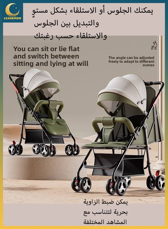 لكارموم عربة أطفال فاخر، قابلة للطي بيد واحدة، مقعد مستلقٍ مع حزام أمان بخمس نقاط , عربة سفر خفيفة الوزن ومضغوطة للرضع حتى 36 شهرًا,عربة بأربع عجلات مع ممتص صدمات ووسادة قطنية وسلة تخزين كبيرة – أخضر - Image 3