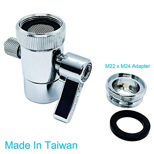 ZIGZAGSTORM Kitchen Sink Faucet Water Filter Diverter Valve for Push on 1/4 inch Tubing Replacement Part Adapter with M22 X M24 Connector,Brass Body,Chrome Plated Made In Taiwan - Image 2