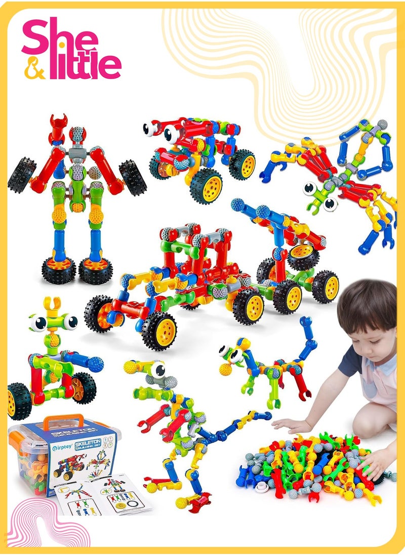 She&Little 53 Piece Skeleton Building Blocks Toy for Kids, Creative Construction STEM Kit with Tools and Storage Box, Imagination & Fine Motor Skills Development  - Image 1