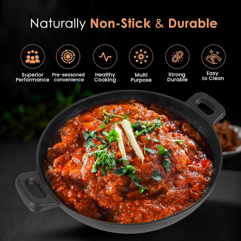 SOLARA SOLARA Crownstone Premium Cast Iron Kadai 10 Inch25 Cm Ready to Use Deep Frying Kadhai 21 kg Naturally Nonstick Cast Iron Kadai with 2 Loop Handles 100 Pure and ToxinFree kadhai - Image 2