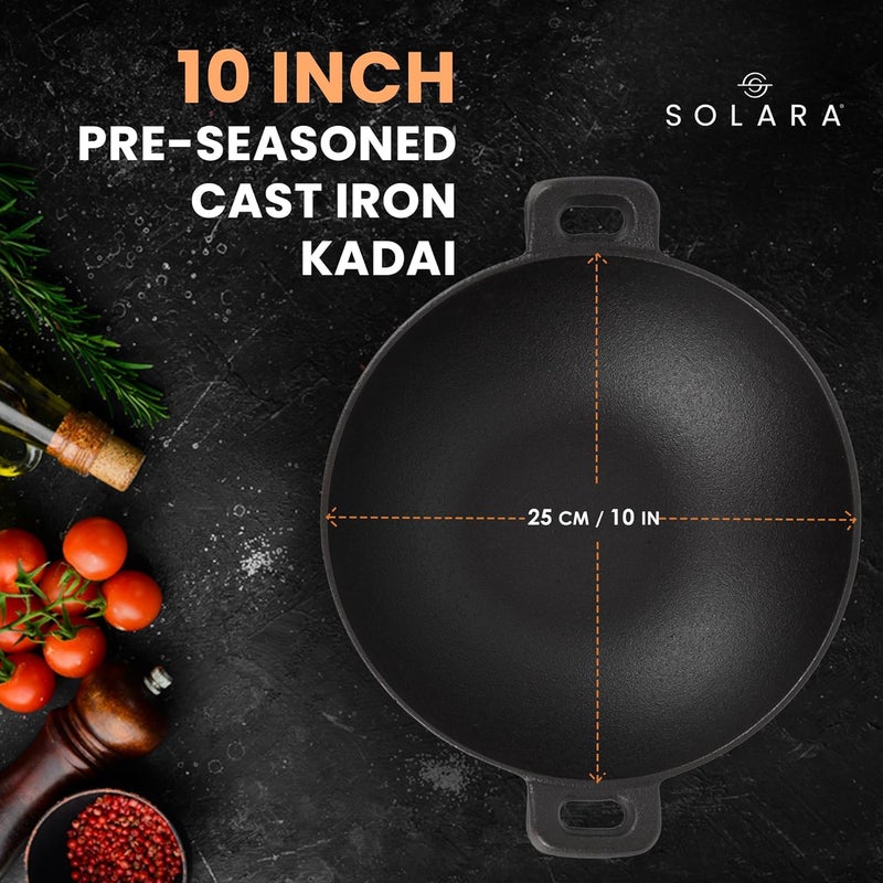 SOLARA SOLARA Crownstone Premium Cast Iron Kadai 10 Inch25 Cm Ready to Use Deep Frying Kadhai 21 kg Naturally Nonstick Cast Iron Kadai with 2 Loop Handles 100 Pure and ToxinFree kadhai - Image 3