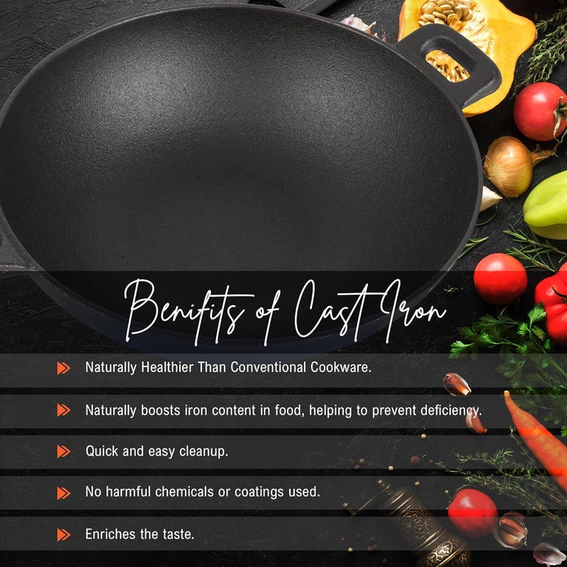 SOLARA SOLARA Crownstone Premium Cast Iron Kadai 10 Inch25 Cm Ready to Use Deep Frying Kadhai 21 kg Naturally Nonstick Cast Iron Kadai with 2 Loop Handles 100 Pure and ToxinFree kadhai - Image 5