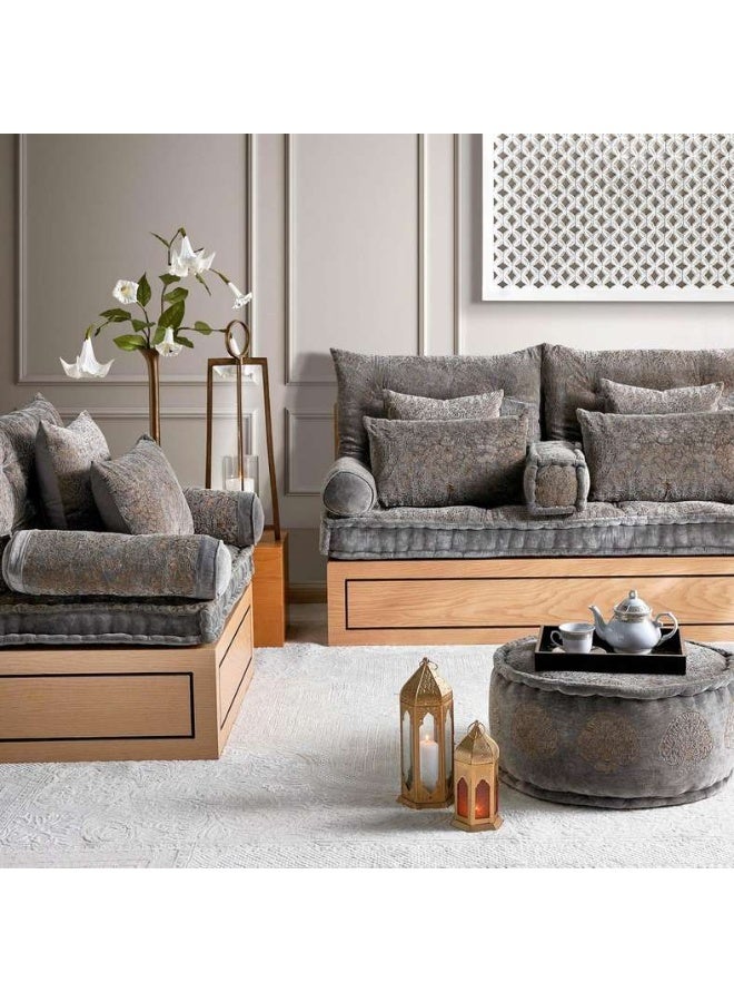 Pan Home وسادة مخملية مطرزة 45x45 سم - رمادي - Image 4