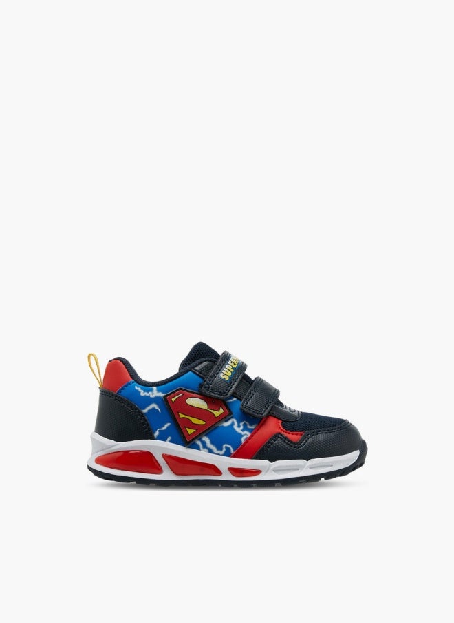 SUPERMAN Print Light-Up Sneakers with Hook and Loop Closure - Image 1