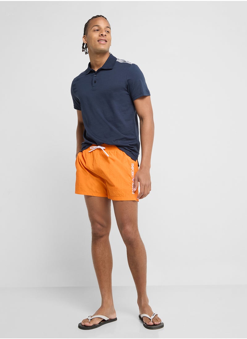 EMPORIO ARMANI - Beachwear Logo  Drawstring Shorts - Image 1