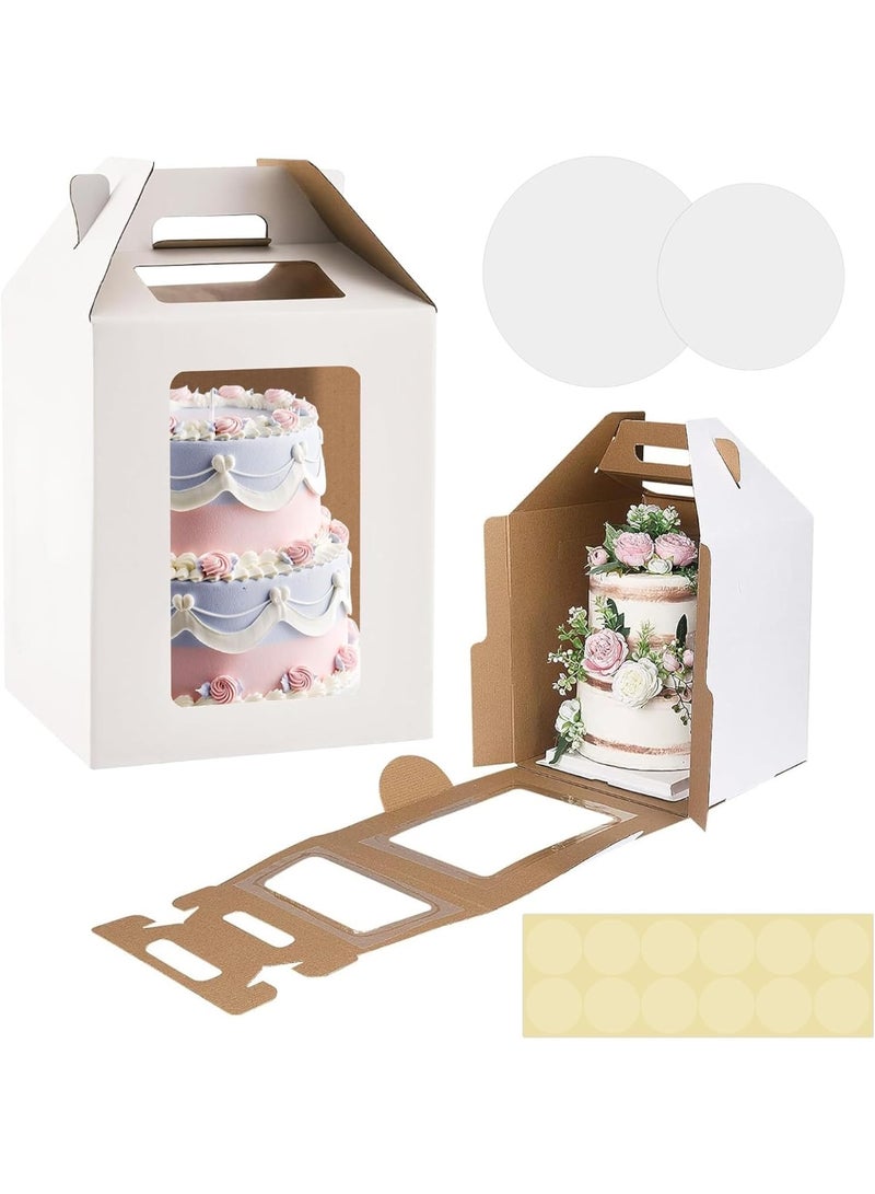 2 Pack Tall Cake Boxes, 2 Sizes 10x10x12 & 12x12x14 Inch Cake Boxes for Tier Cakes Large Layer Tall Cake Carriers with 4 Windows for Party Wedding, Birthday, Party - Image 1