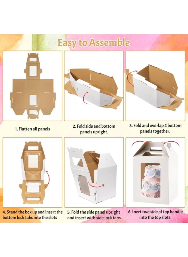 2 Pack Tall Cake Boxes, 2 Sizes 10x10x12 & 12x12x14 Inch Cake Boxes for Tier Cakes Large Layer Tall Cake Carriers with 4 Windows for Party Wedding, Birthday, Party - Image 5