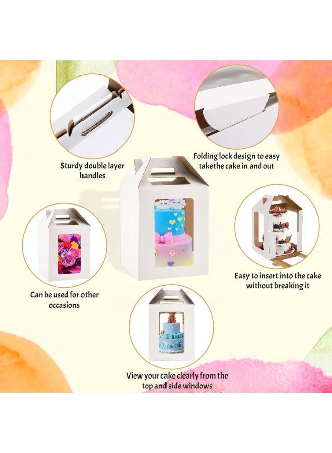 2 Pack Tall Cake Boxes, 2 Sizes 10x10x12 & 12x12x14 Inch Cake Boxes for Tier Cakes Large Layer Tall Cake Carriers with 4 Windows for Party Wedding, Birthday, Party - Image 4