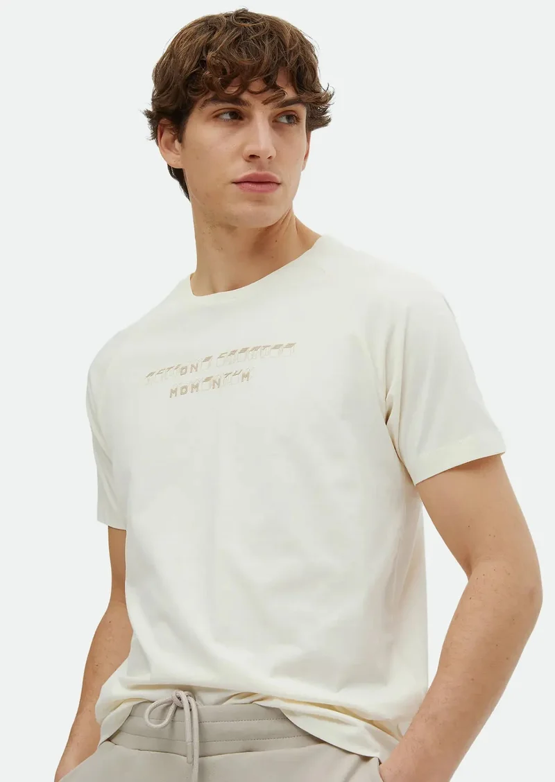 رامسي تيشيرت قطني 100% مطبوع عليه صورة بيج اللون وياقة دائرية