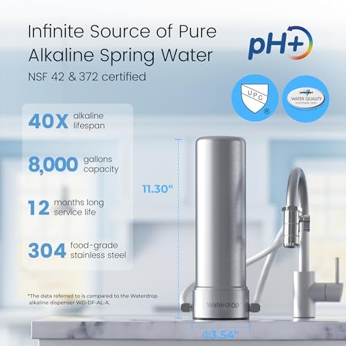 Waterdrop [Alkaline] Waterdrop Water Filter for Sink Faucet, NSF/ANSI 42 Certified Countertop Water Filter System, 5-Stage Stainless Steel Faucet, 8000 Gallons, Reduces 99% Chlorine, WD-CTF-04(1 Filter) - Image 5