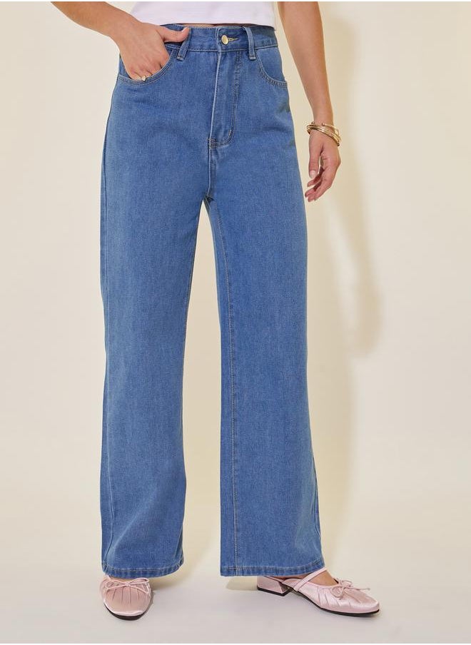 Styli - Mid Rise Wide Leg Jeans with Bow Tie Embroidered Pockets - Image 1