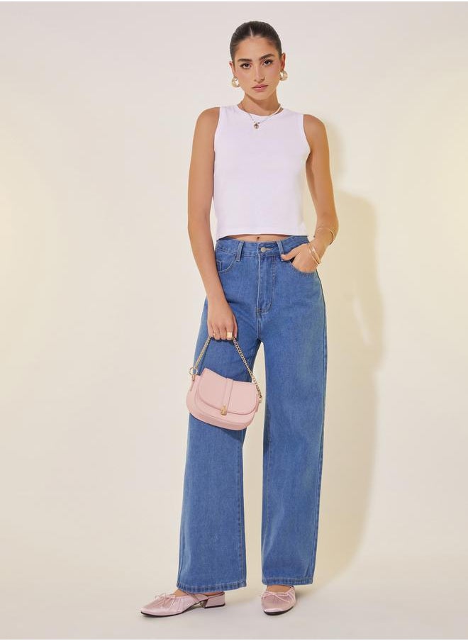 Styli - Mid Rise Wide Leg Jeans with Bow Tie Embroidered Pockets - Image 1