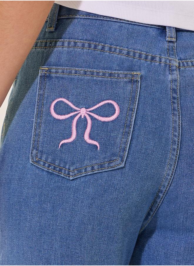 Styli - Mid Rise Wide Leg Jeans with Bow Tie Embroidered Pockets - Image 1