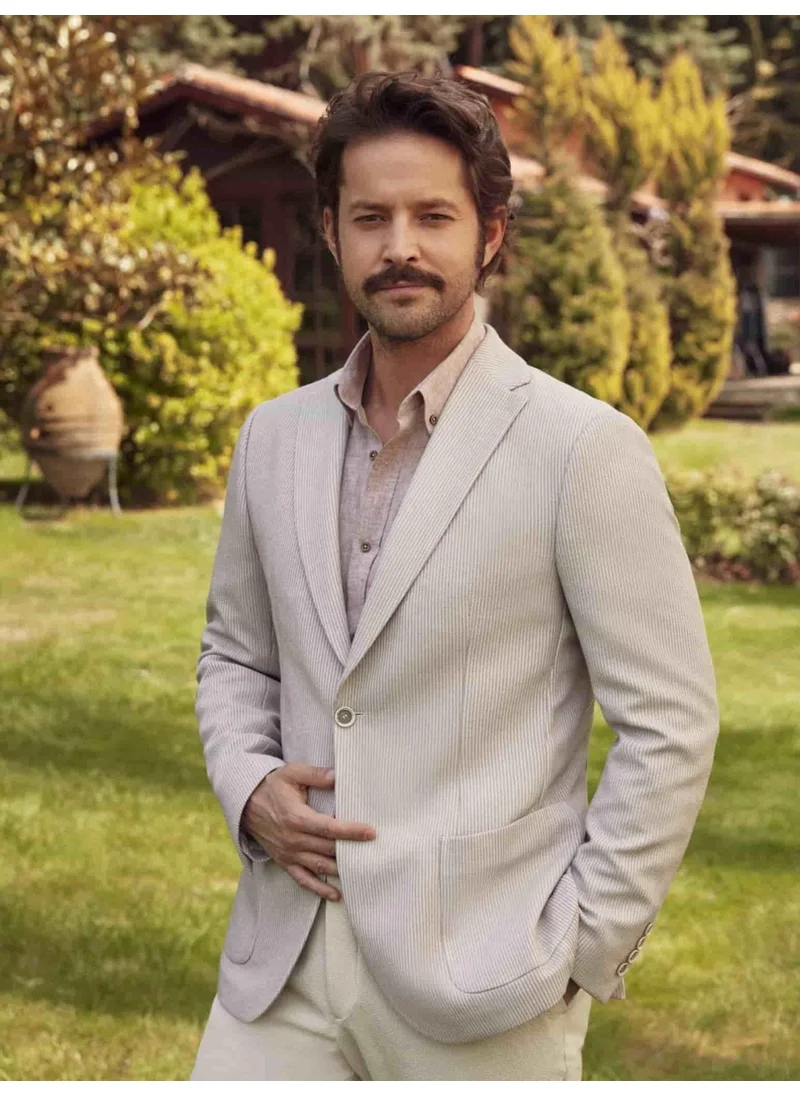 Dufy Beige Men's Slim Fit Mono Collar Jacket