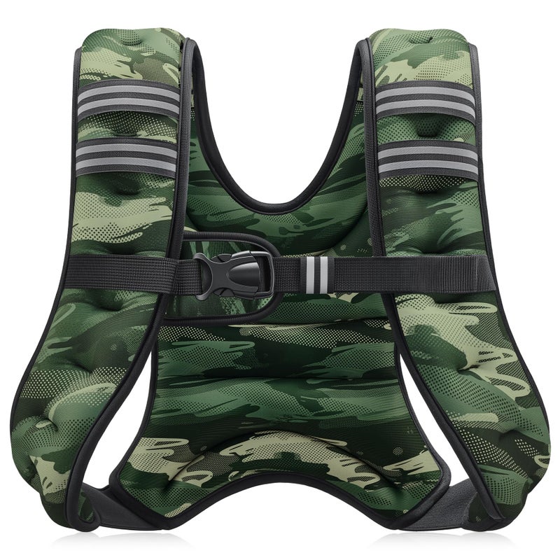 ZELUS Weighted Vest, 6lb/8lb/12lb/16lb/20lb/25lb/30lb Weight Vest for Men Women with Storage Pocket & Reflective Strips for Workout Strength Training Running Muscle Building, Forest Green Camo (8 lb) - Image 1