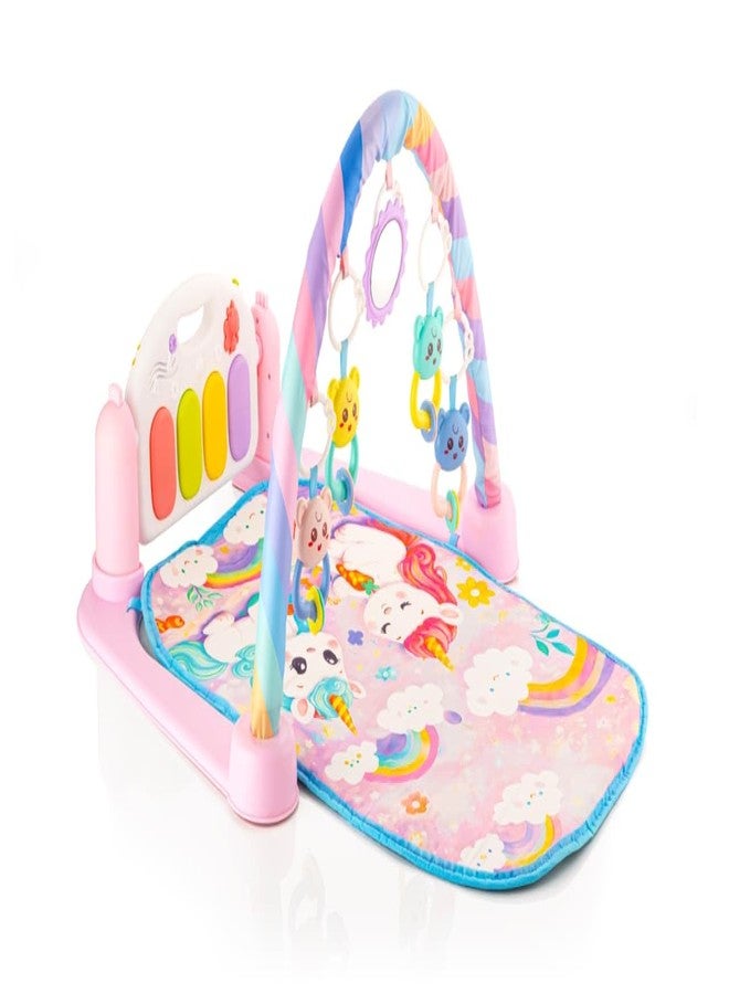 Yetli 5 in 1 Musical Keyboard Mat Piano Gym Mat & Fitness Rack, Musical and Hanging Toys, Early Learning Infant Play Mat for Newborns and Toddlers (Pink) - Image 1