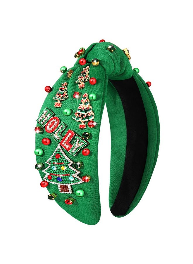 YAHPERN Christmas Headband For Women Christmas Tree Headband Crystal Pearl Top Knot Headband Holiday Headband Christmas Accessories Gifts  - Image 1