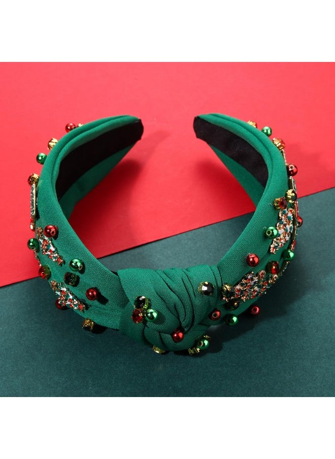 YAHPERN Christmas Headband For Women Christmas Tree Headband Crystal Pearl Top Knot Headband Holiday Headband Christmas Accessories Gifts  - Image 3