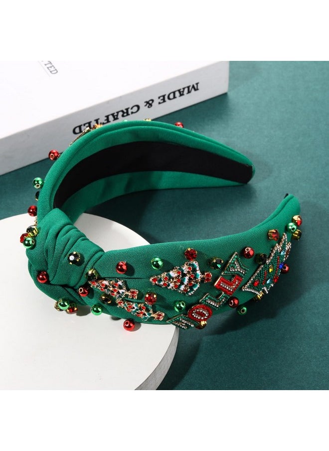 YAHPERN Christmas Headband For Women Christmas Tree Headband Crystal Pearl Top Knot Headband Holiday Headband Christmas Accessories Gifts  - Image 2