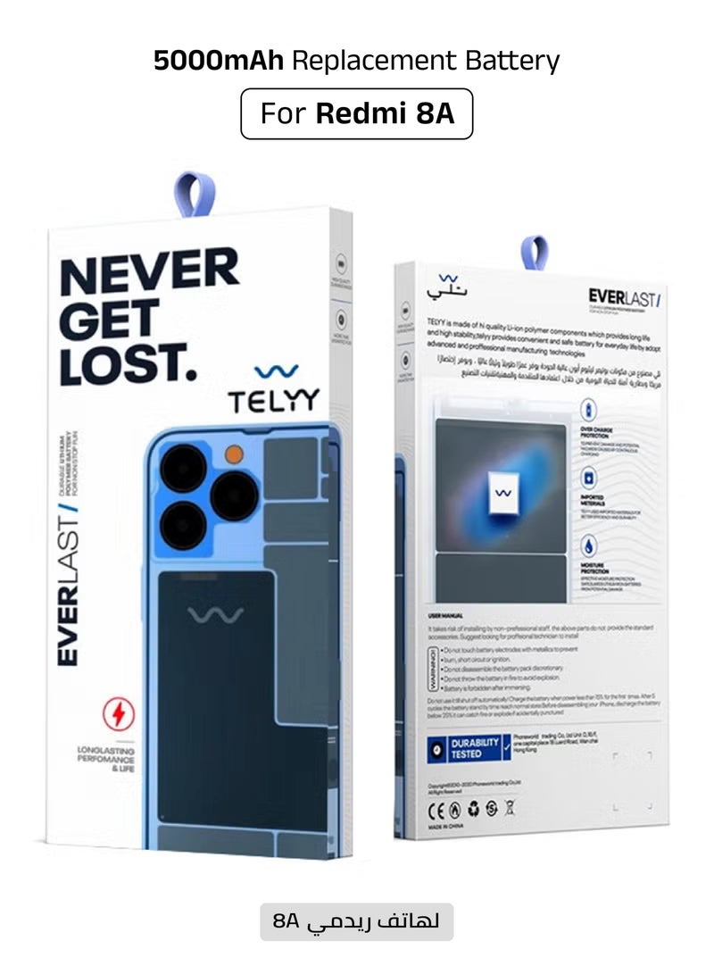 TELYY 5000mAh Replacement Battery for Redmi 8A, Long Lasting Replacement Battery Made With High-Quality Lithium Ion Polymer, Compatible with Redmi 8 - Image 1