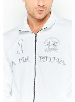 La Martina Men Mock Neck Brand Logo Long Sleeve Sweatshirt, White  - Image 3