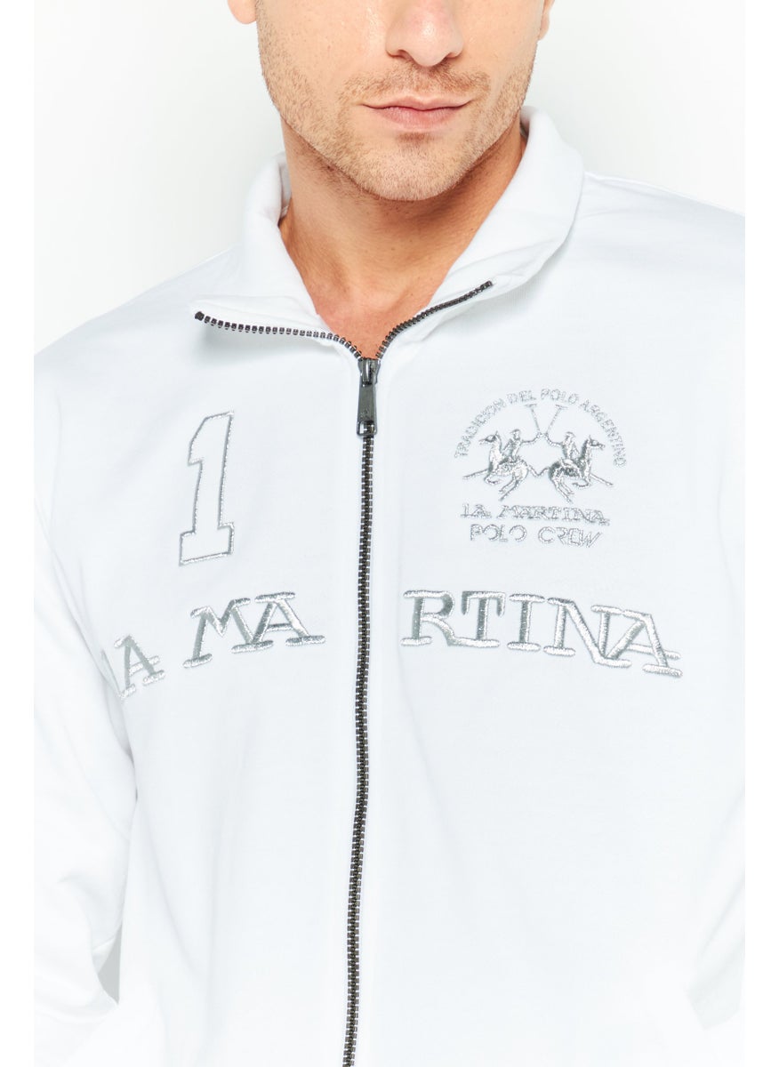 La Martina Men Mock Neck Brand Logo Long Sleeve Sweatshirt, White  - Image 3