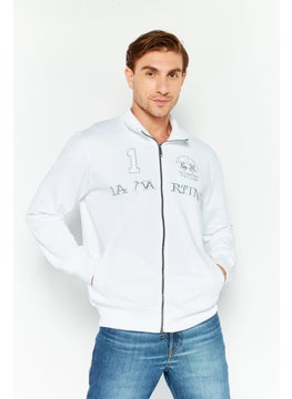 La Martina Men Mock Neck Brand Logo Long Sleeve Sweatshirt, White  - Image 1