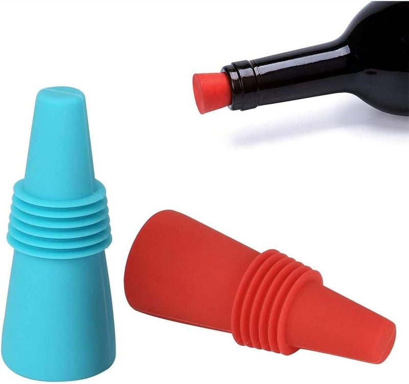 كلاراكو 5 قطع سدادات النبيذ لزجاجات النبيذ، سدادة زجاجات النبيذ المصنوعة من السيليكون والفولاذ المقاوم للصدأ القابلة لإعادة الاستخدام، سدادات زجاجات المشروبات، غطاء منفذ النبيذ، غطاء الزجاجة - Image 4