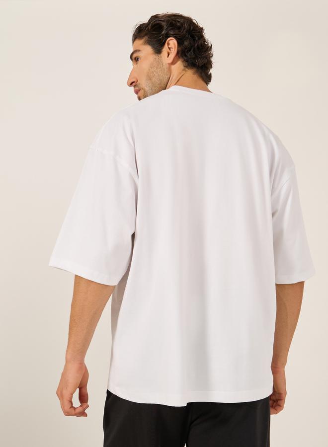 Styli Typography Print Mock Neck Jersey Boxy T-Shirt  - Image 4