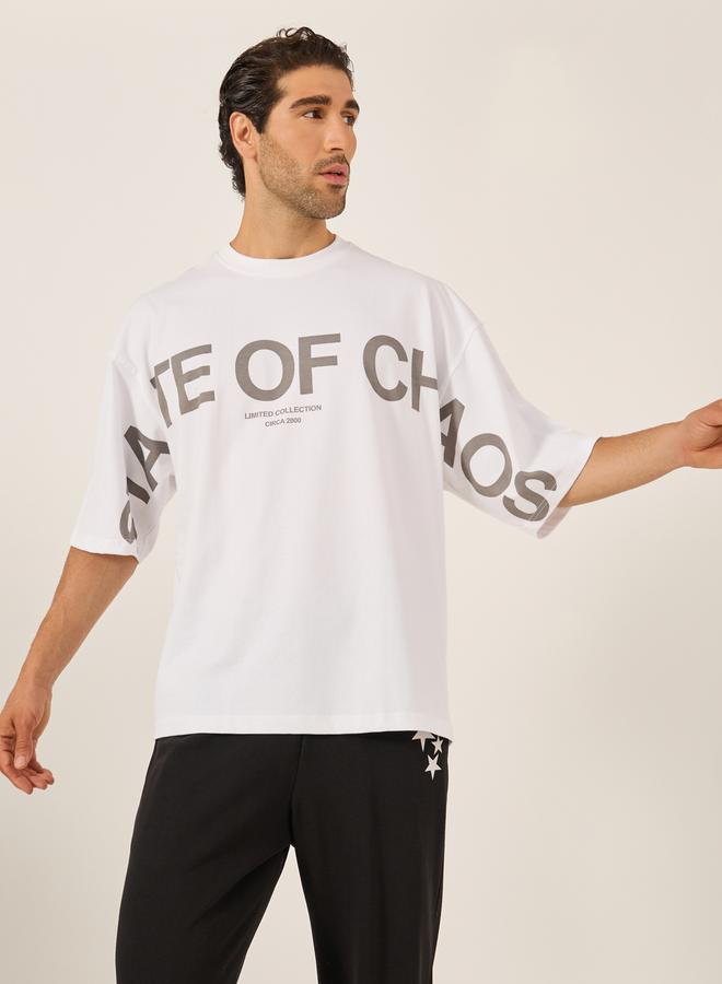 Styli Typography Print Mock Neck Jersey Boxy T-Shirt  - Image 1