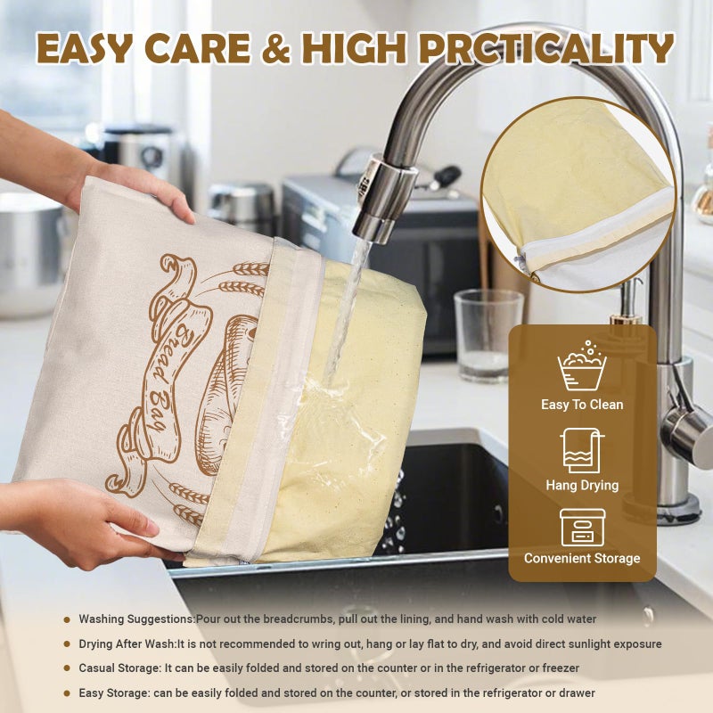NIKKOUR Large Linen Beeswax Bread Bags(2 Pack) Sourdough Bread Bags Reusable Double-Lock Freezer Baking Container Gift Giving for Homemade,Loaf,Sourdough,Food Storage (Plain Colour Patterns) - Image 5