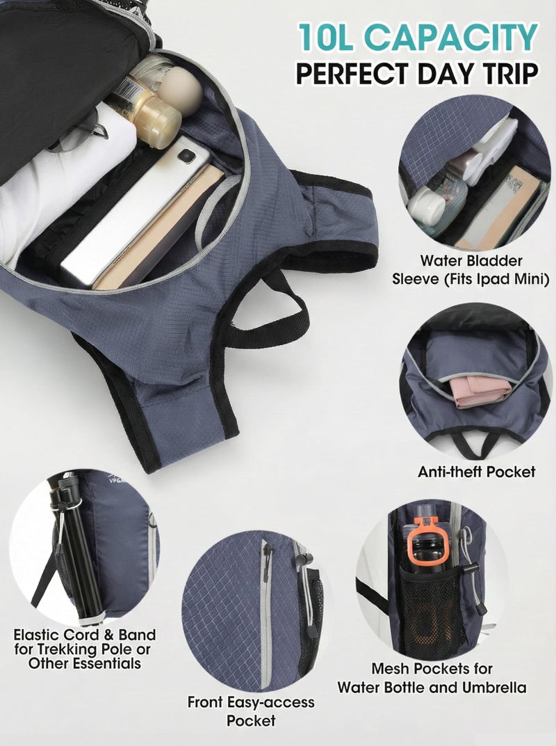 VPBAGE Small Hiking Backpack with Front Phone Holder, Packable Back pack with Chest and Waist Strap - Image 4